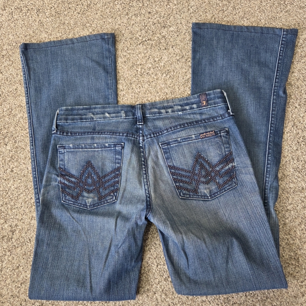 7 For All Mankind Distressed Bootcut Flare Jeans Sz 28 -Bling 'A' Pocket